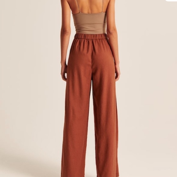 Abercrombie & Fitch Wide Leg Linen-Blend Dark Red Elastic Waist Pants Size XXS - Picture 3 of 16
